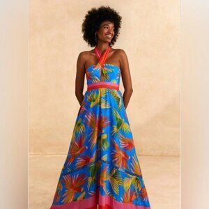Farm Rio Painted Birds Scarf Blue Dress XL